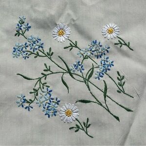 Handmade rustic Floral Embroidered Tablecloth.